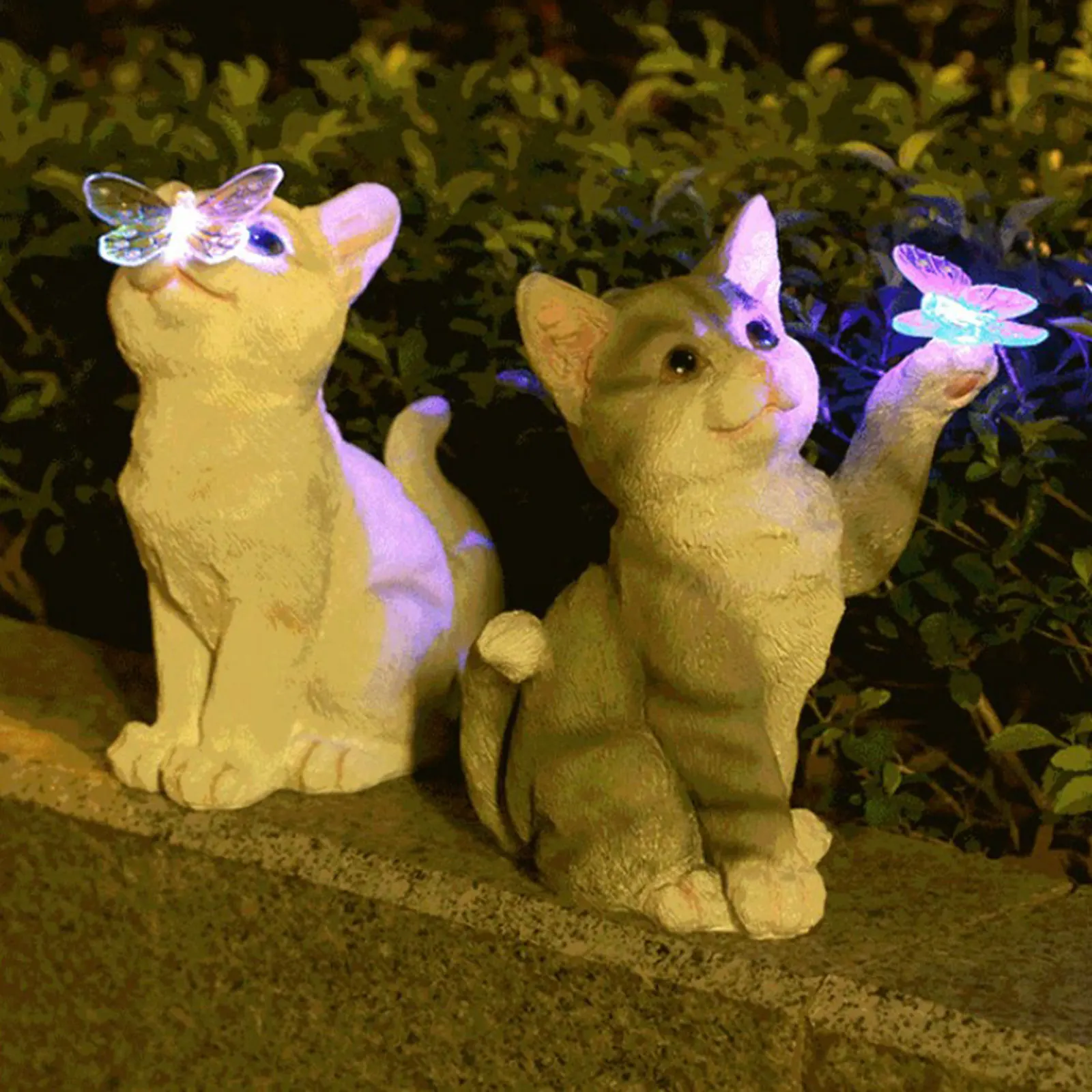 Smart Zen Garden - 야외 고양이 조각상 펜던트 정원 LED
