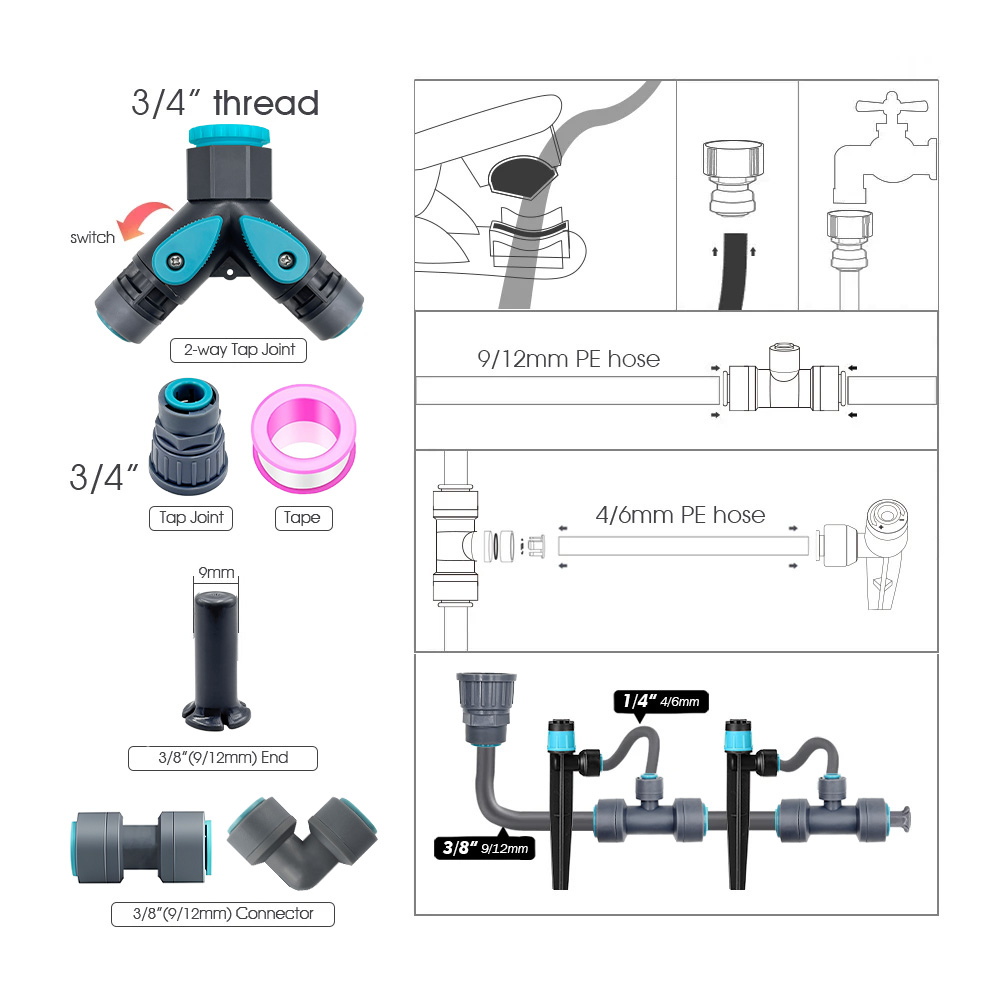3/8인치 버블러 정원 관개 시스템 9/12mm PE  - Smart Garden Hose 리뷰 및 가격